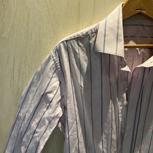 Bugatchi Men's Long Sleeve Pink Stripe Button Up Shirt Shaped Fit large? - Picture 3 of 7